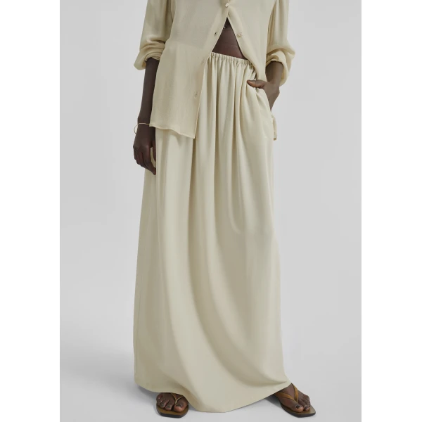The Frankie Shop Sibena Silk Maxi Skirt - Cement - Oversized Minimalist Skirts in Grey - Shop at Luxury Shoes 