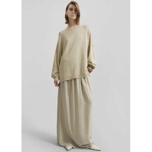 The Frankie Shop Sibena Silk Maxi Skirt - Cement - Oversized Minimalist Skirts in Grey - Shop at Luxury Shoes 