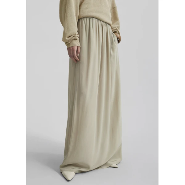 The Frankie Shop Sibena Silk Maxi Skirt - Cement - Oversized Minimalist Skirts in Grey - Shop at Luxury Shoes 