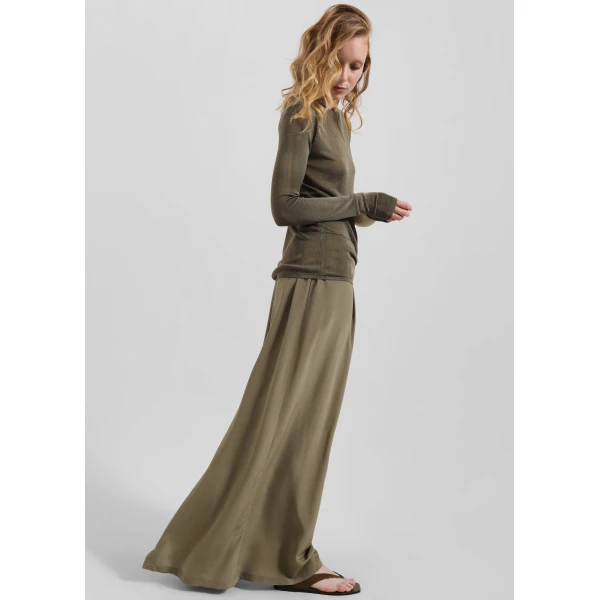 The Frankie Shop Sibena Silk Maxi Skirt - Khaki - Oversized Minimalist Skirts in Green - Shop at Luxury Shoes 