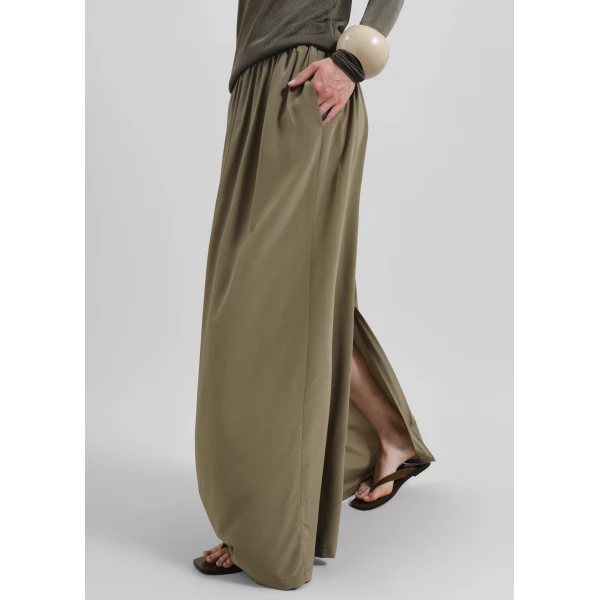 The Frankie Shop Sibena Silk Maxi Skirt - Khaki - Oversized Minimalist Skirts in Green - Shop at Luxury Shoes 