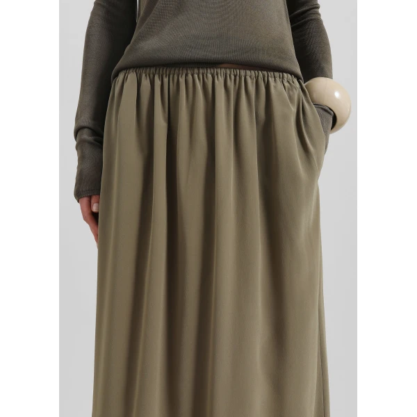 The Frankie Shop Sibena Silk Maxi Skirt - Khaki - Oversized Minimalist Skirts in Green - Shop at Luxury Shoes 