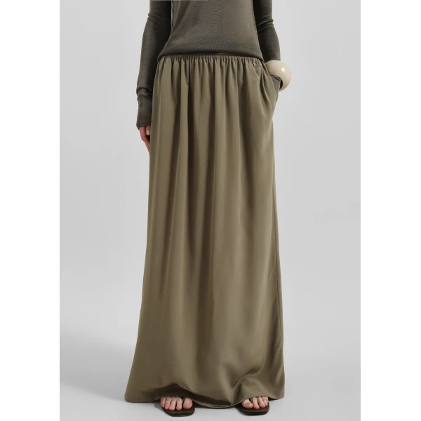 The Frankie Shop Sibena Silk Maxi Skirt - Khaki - Oversized Minimalist Skirts in Green - Shop at Luxury Shoes 
