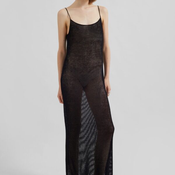 The Frankie Shop Sienna Semi Sheer Ribbed Dress – Black, view 3