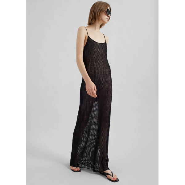 The Frankie Shop Sienna Semi Sheer Ribbed Dress - Black - Oversized Minimalist Dresses in Black - Shop at Luxury Shoes 