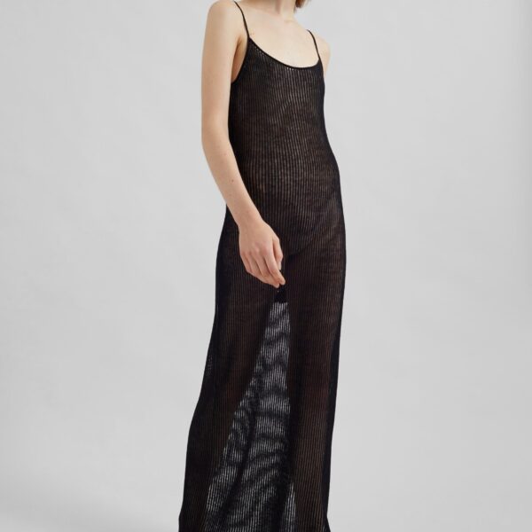 The Frankie Shop Sienna Semi Sheer Ribbed Dress – Black, view 5