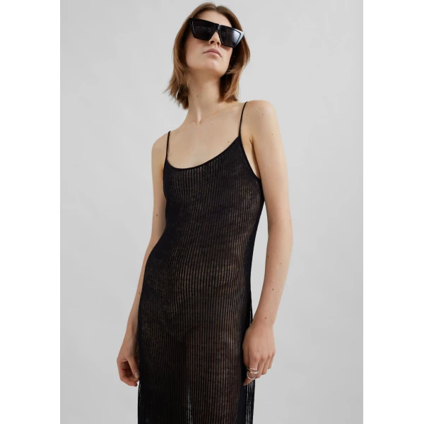 The Frankie Shop Sienna Semi Sheer Ribbed Dress - Black - Oversized Minimalist Dresses in Black - Shop at Luxury Shoes 