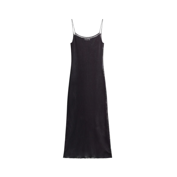 The Frankie Shop Sienna Semi Sheer Ribbed Dress - Black - Oversized Minimalist Dresses in Black - Shop at Luxury Shoes 