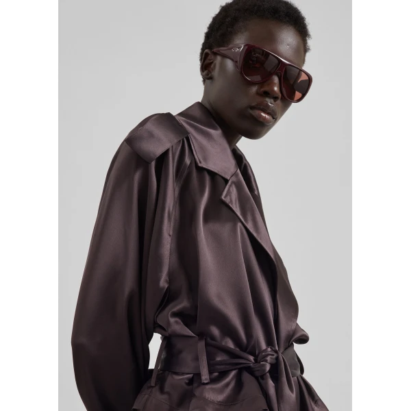 The Frankie Shop Simona Satin Short Trench – Dark Brown, view 4