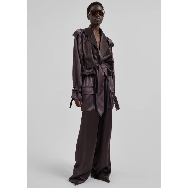 The Frankie Shop Simona Satin Short Trench – Dark Brown, view 5