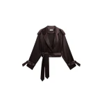 The Frankie Shop Simona Satin Short Trench - Dark Brown - Oversized Minimalist Coats in Beige - Shop at Luxury Shoes 
