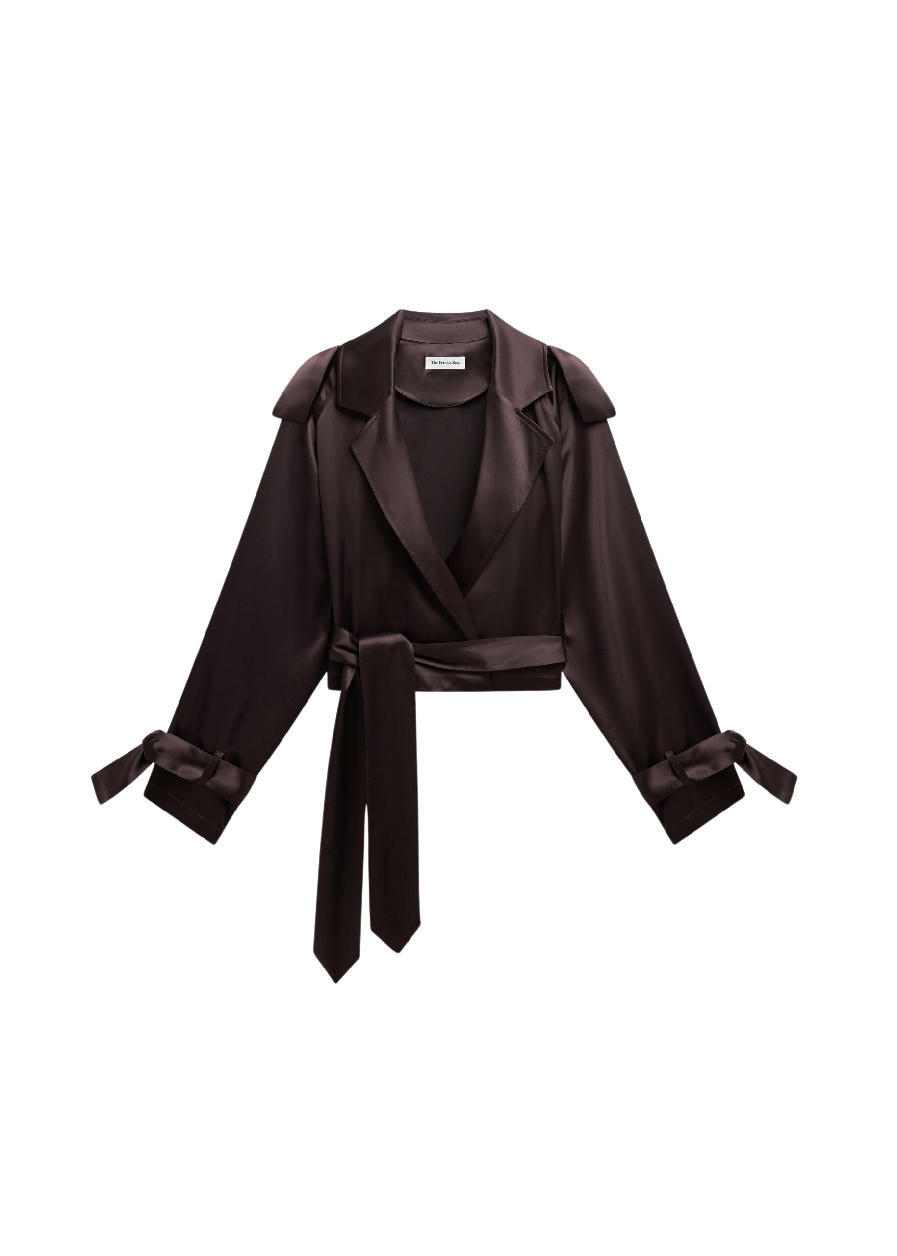 The Frankie Shop Simona Satin Short Trench – Dark Brown