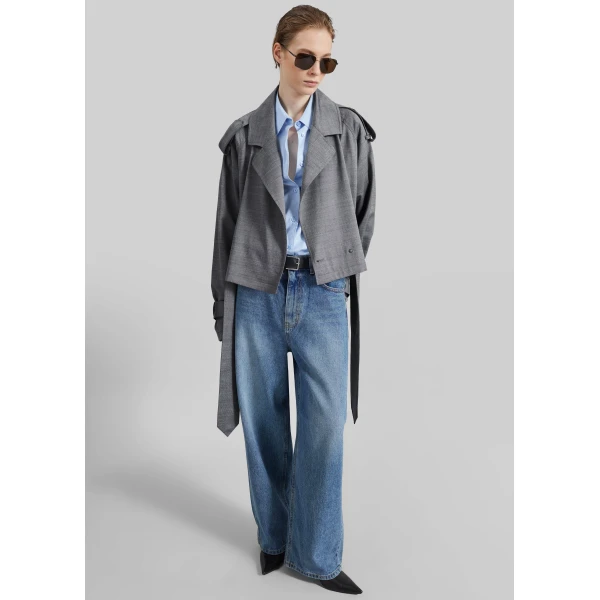 The Frankie Shop Simona Short Trench - Grey Melange - Oversized Minimalist Coats in Grey - Shop at Luxury Shoes 