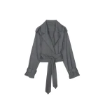 The Frankie Shop Simona Short Trench - Grey Melange - Oversized Minimalist Coats in Grey - Shop at Luxury Shoes 