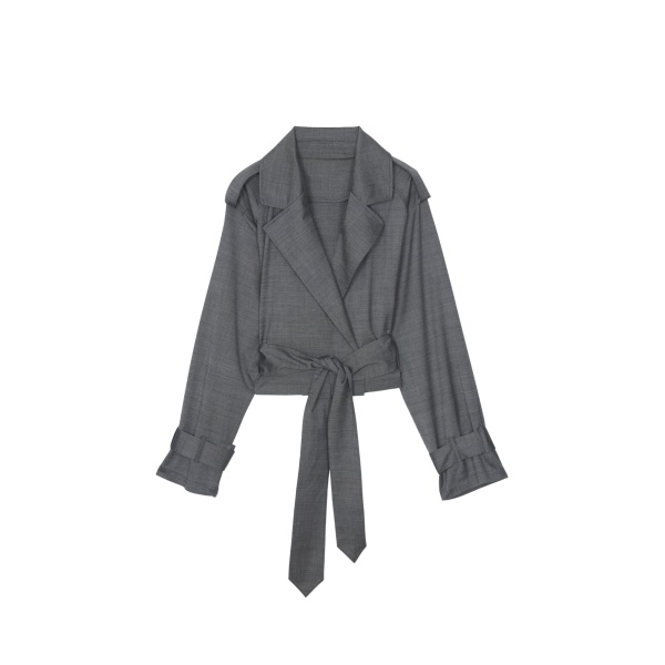 The Frankie Shop Simona Short Trench - Grey Melange - Oversized Minimalist Coats in Grey - Shop at Luxury Shoes 