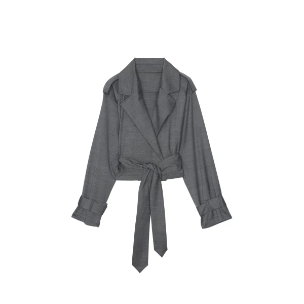 The Frankie Shop Simona Short Trench - Grey Melange - Oversized Minimalist Coats in Grey - Shop at Luxury Shoes 