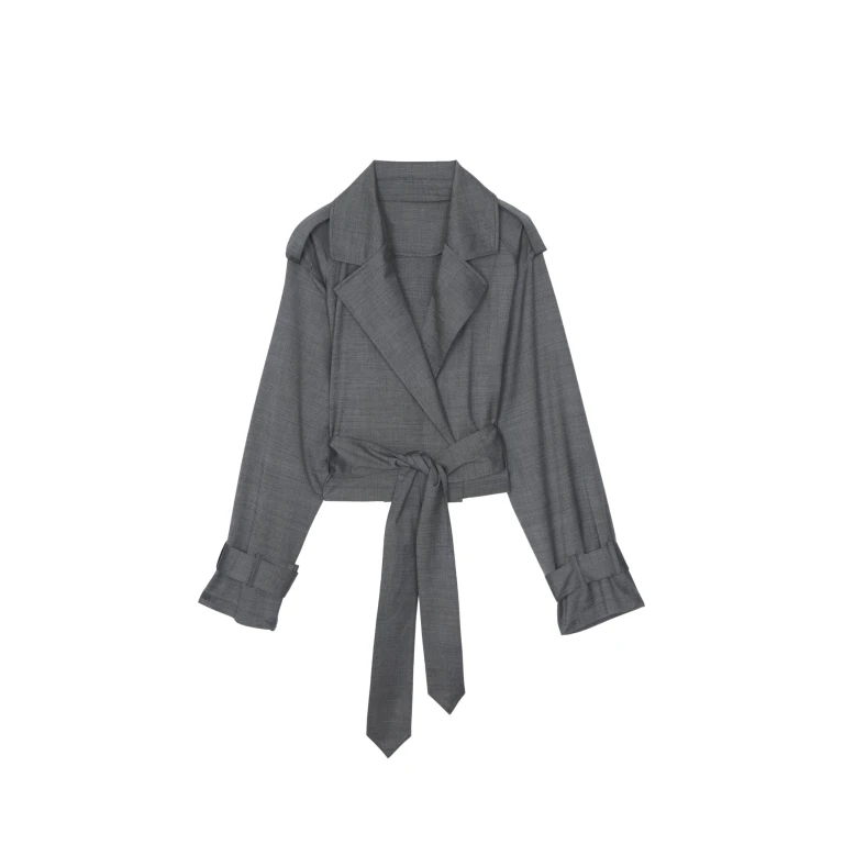 The Frankie Shop Simona Short Trench - Grey Melange - Oversized Minimalist Coats in Grey - Shop at Luxury Shoes 