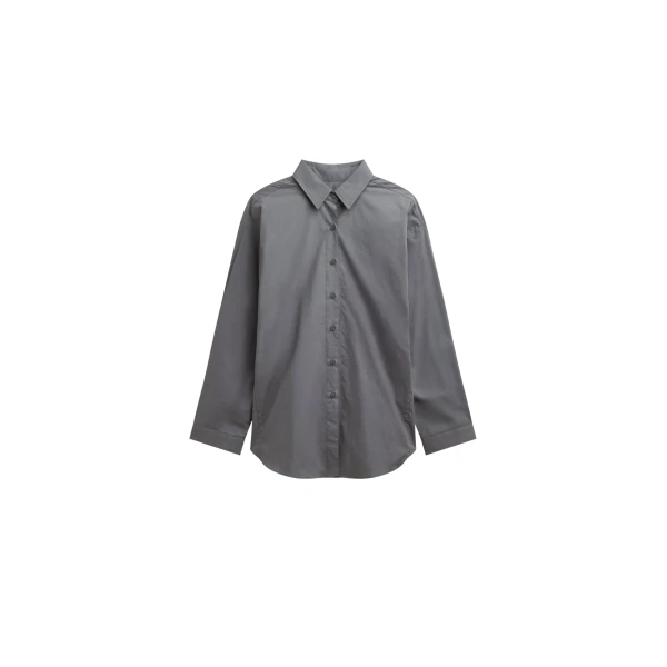 The Frankie Shop Skara Belted Shirt - Slate Grey - Oversized Minimalist Tops in Grey - Shop at Luxury Shoes 