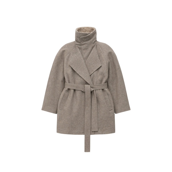 The Frankie Shop Skive Padded Short Coat - Beige Melange - Oversized Minimalist Coats in Beige - Shop at Luxury Shoes 