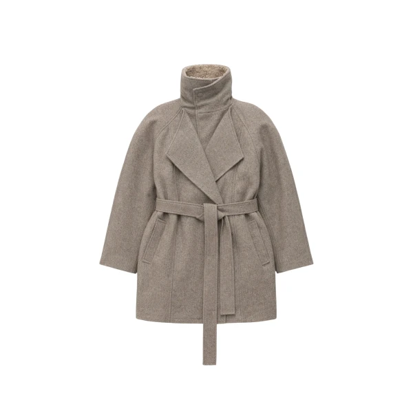 The Frankie Shop Skive Padded Short Coat - Beige Melange - Oversized Minimalist Coats in Beige - Shop at Luxury Shoes 