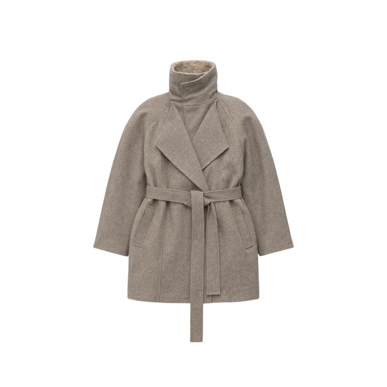 The Frankie Shop Skive Padded Short Coat - Beige Melange - Oversized Minimalist Coats in Beige - Shop at Luxury Shoes 