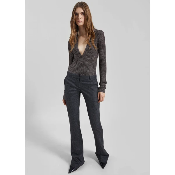 The Frankie Shop Solana Polo Bodysuit - Black Metallic - Oversized Minimalist Bikini in Metallic - Shop at Luxury Shoes 