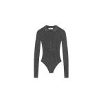 The Frankie Shop Solana Polo Bodysuit - Black Metallic - Oversized Minimalist Bikini in Metallic - Shop at Luxury Shoes 