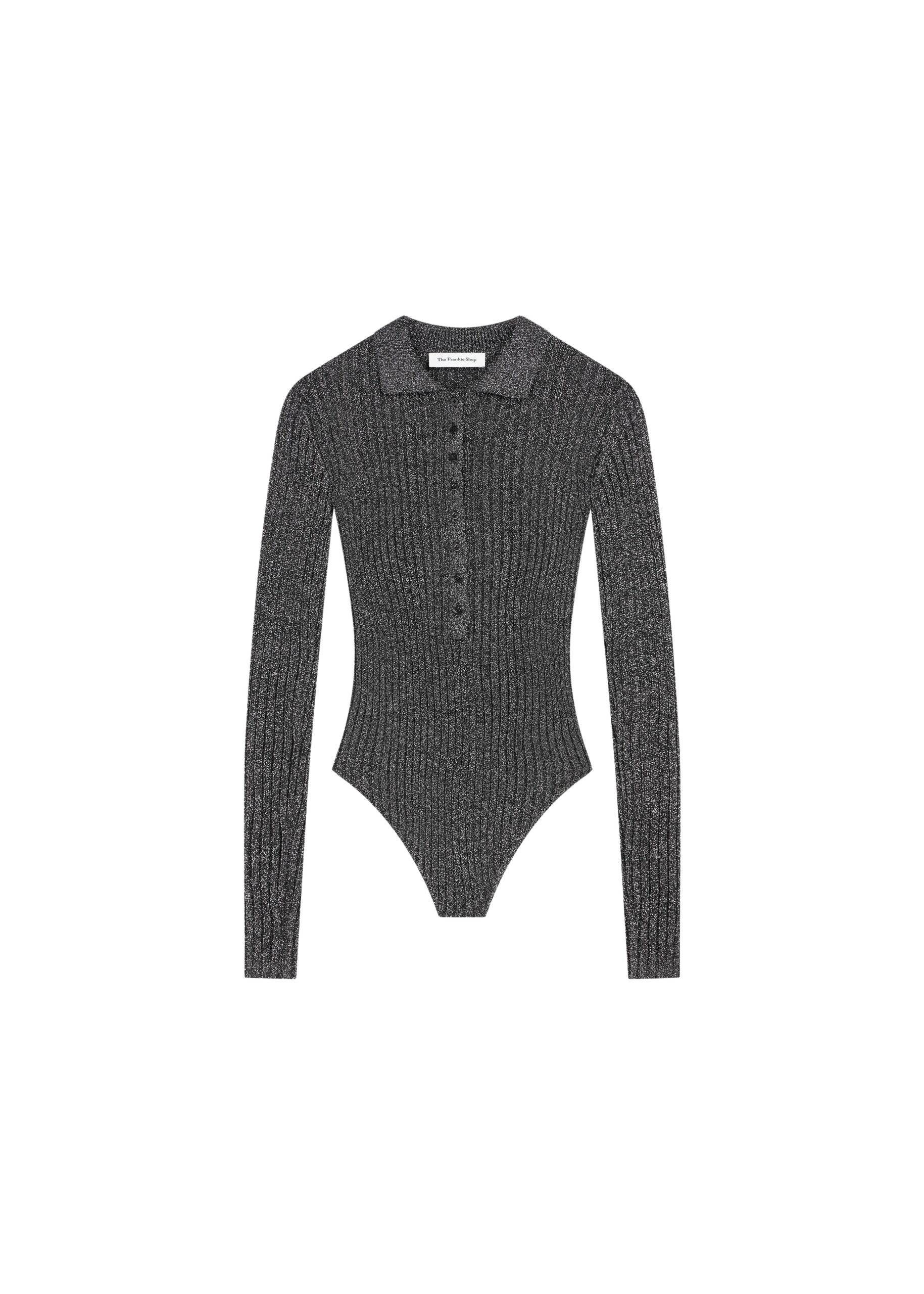 The Frankie Shop Solana Polo Bodysuit - Black Metallic - Oversized Minimalist Bikini in Metallic - Shop at Luxury Shoes 