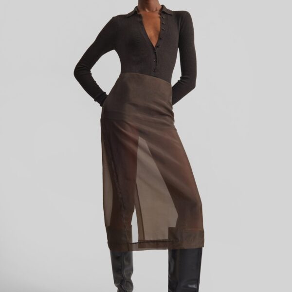 The Frankie Shop Solana Polo Bodysuit – Brown, view 3