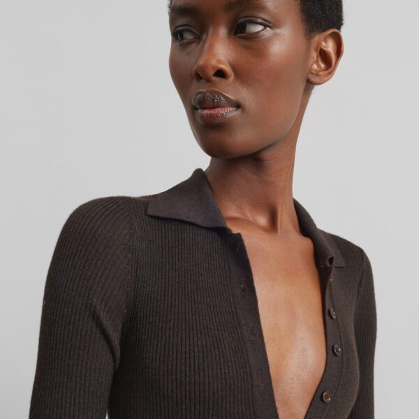 The Frankie Shop Solana Polo Bodysuit – Brown, view 4