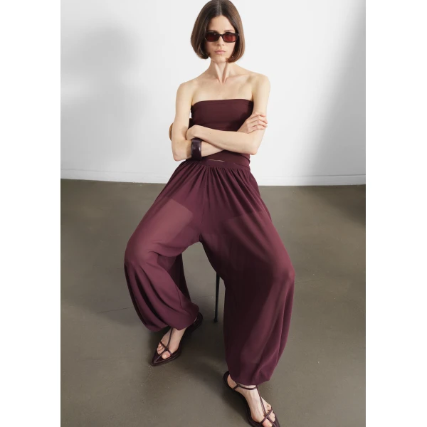 The Frankie Shop Solrae Fluid Balloon Pants - Burgundy - Oversized Minimalist Pants in Red - Shop at Luxury Shoes 