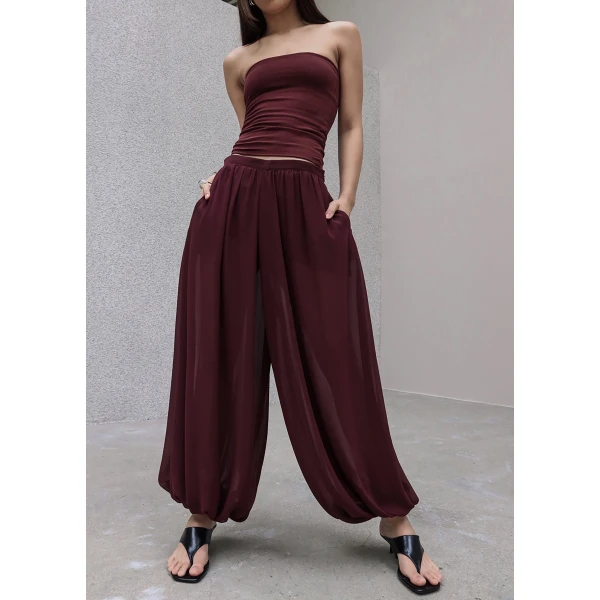 The Frankie Shop Solrae Fluid Balloon Pants - Burgundy - Oversized Minimalist Pants in Red - Shop at Luxury Shoes 