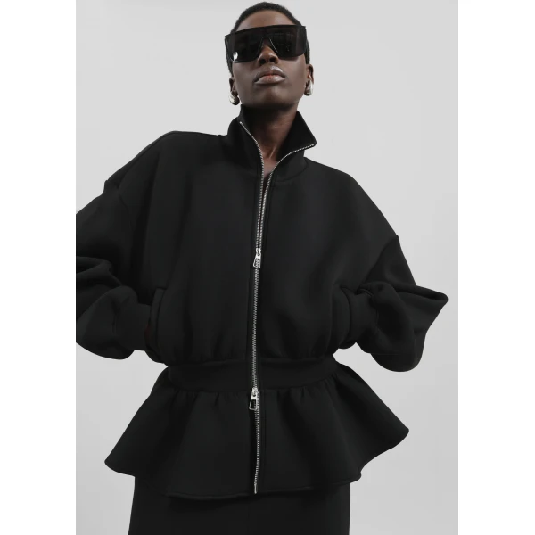 The Frankie Shop Sorelle Peplum Jacket - Black - Oversized Minimalist Jackets in Black - Shop at Luxury Shoes 