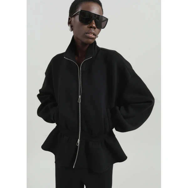 The Frankie Shop Sorelle Peplum Jacket - Black - Oversized Minimalist Jackets in Black - Shop at Luxury Shoes 