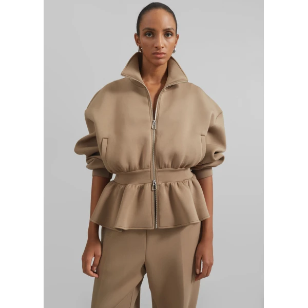 The Frankie Shop Sorelle Peplum Jacket - Camel - Oversized Minimalist Jackets in Beige - Shop at Luxury Shoes 