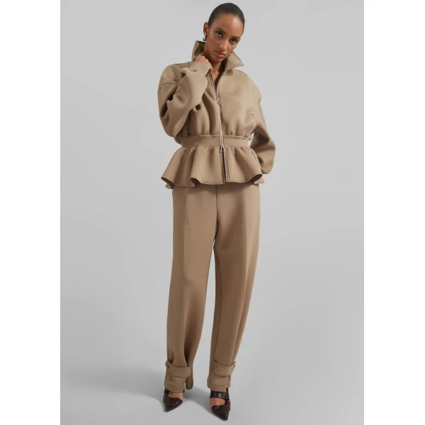 The Frankie Shop Sorelle Peplum Jacket - Camel - Oversized Minimalist Jackets in Beige - Shop at Luxury Shoes 