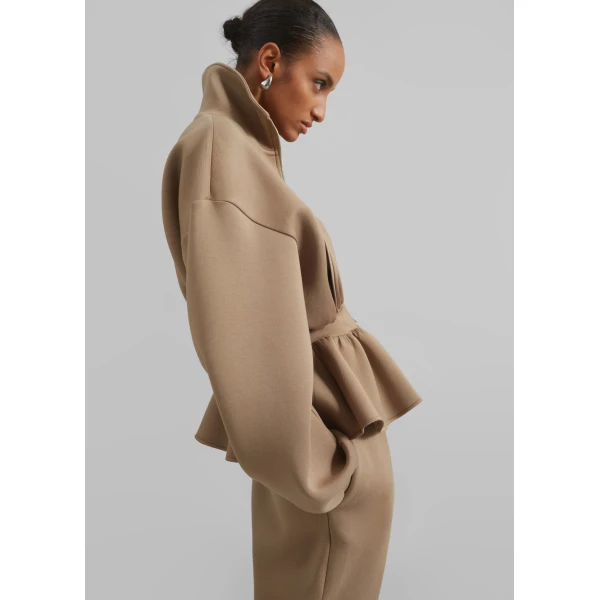 The Frankie Shop Sorelle Peplum Jacket - Camel - Oversized Minimalist Jackets in Beige - Shop at Luxury Shoes 