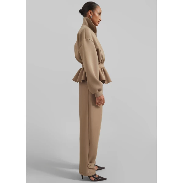 The Frankie Shop Sorelle Peplum Jacket - Camel - Oversized Minimalist Jackets in Beige - Shop at Luxury Shoes 