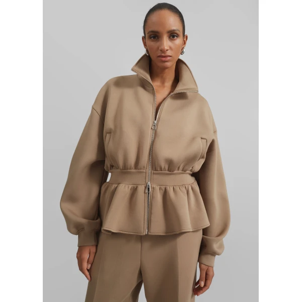 The Frankie Shop Sorelle Peplum Jacket - Camel - Oversized Minimalist Jackets in Beige - Shop at Luxury Shoes 