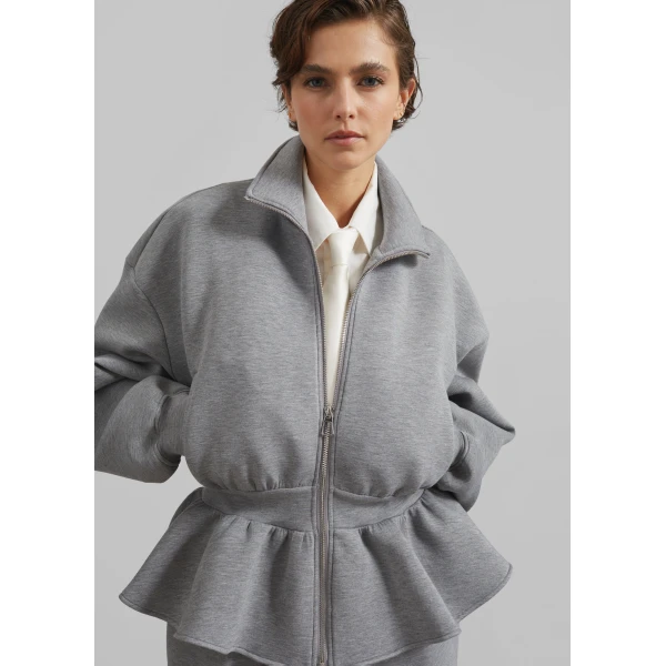 The Frankie Shop Sorelle Peplum Jacket - Grey - Oversized Minimalist Jackets in Grey - Shop at Luxury Shoes 