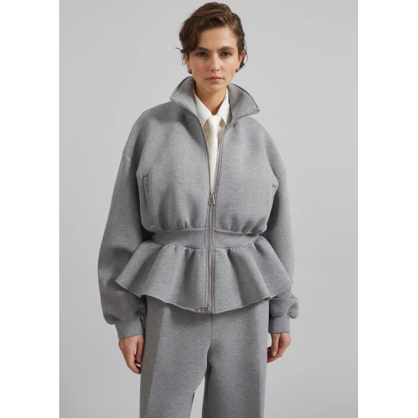 The Frankie Shop Sorelle Peplum Jacket - Grey - Oversized Minimalist Jackets in Grey - Shop at Luxury Shoes 