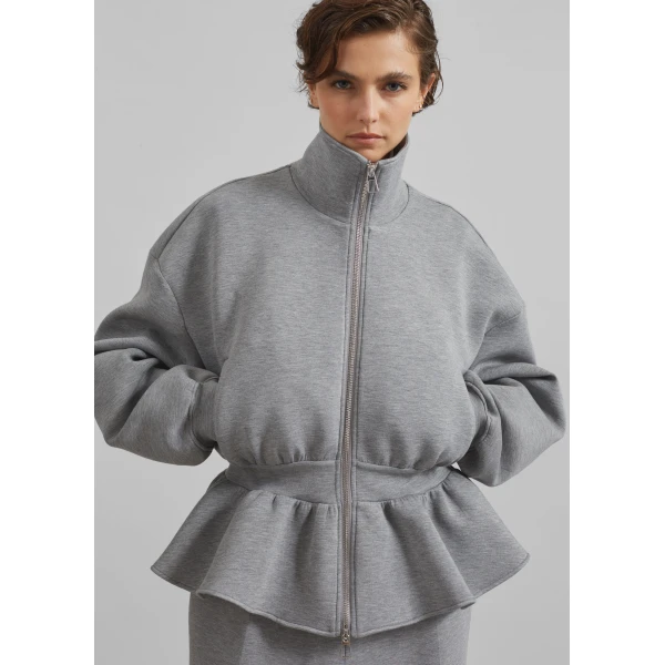 The Frankie Shop Sorelle Peplum Jacket - Grey - Oversized Minimalist Jackets in Grey - Shop at Luxury Shoes 