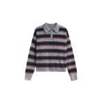 The Frankie Shop Sorlia Mohair Polo Sweater - Grey Multi Stripe - Oversized Minimalist Knitwear in Multicolour - Shop at Luxury Shoes 