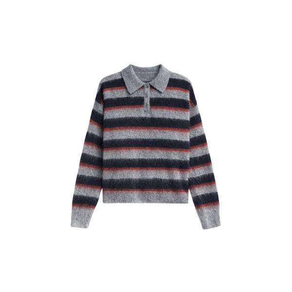 The Frankie Shop Sorlia Mohair Polo Sweater - Grey Multi Stripe - Oversized Minimalist Knitwear in Multicolour - Shop at Luxury Shoes 