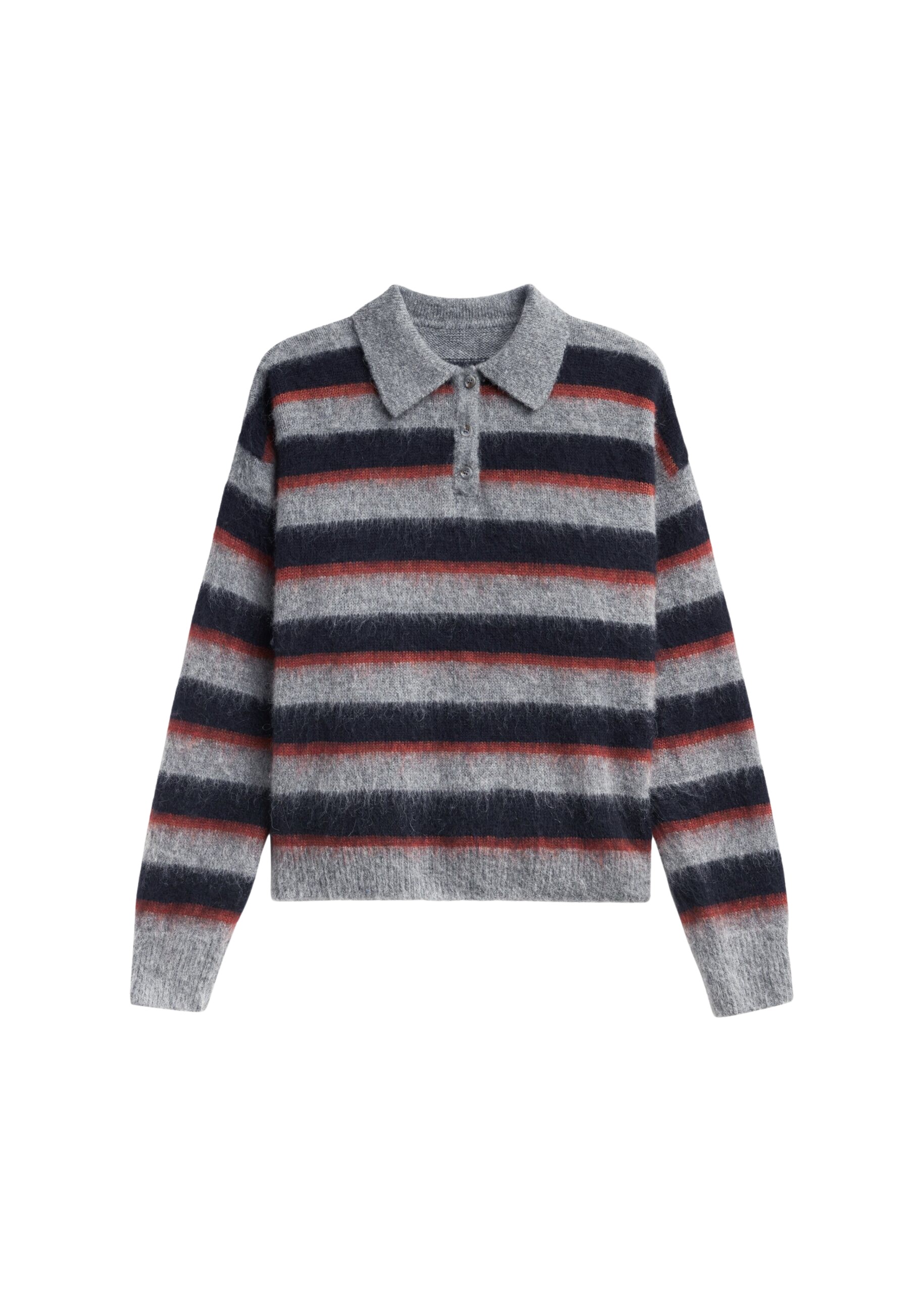 The Frankie Shop Sorlia Mohair Polo Sweater – Grey Multi Stripe