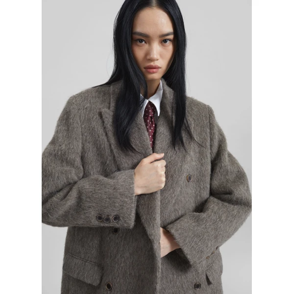 The Frankie Shop Sormark Brushed Wool Coat – Taupe, view 4