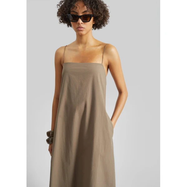 The Frankie Shop Square Cami Sundress - Birch - Oversized Minimalist Dresses in Beige - Shop at Luxury Shoes 