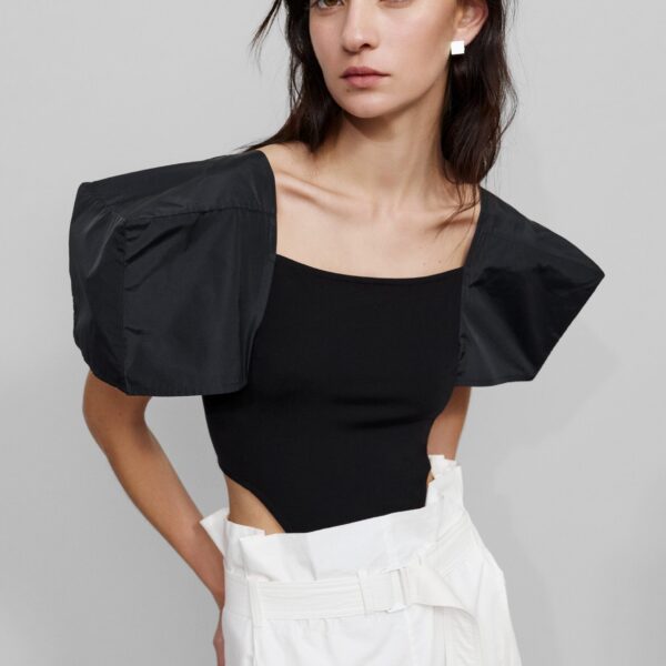 The Frankie Shop Square Shoulder Bodysuit – Black, view 2