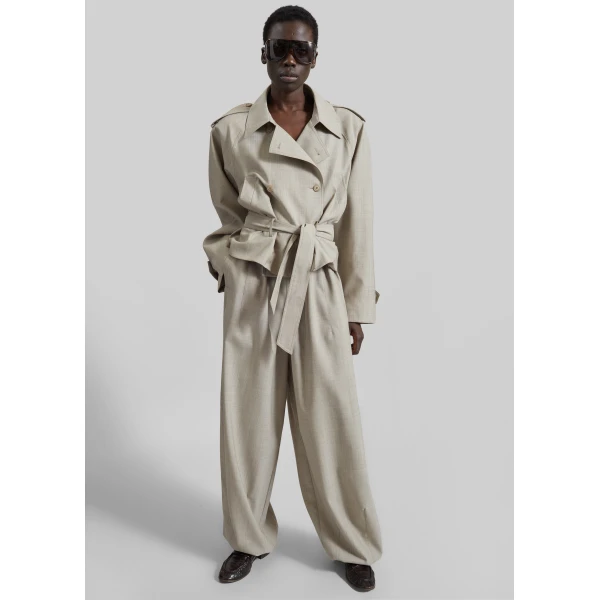 The Frankie Shop Stan Cropped Trench - Beige Melange - Oversized Minimalist Coats in Beige - Shop at Luxury Shoes 