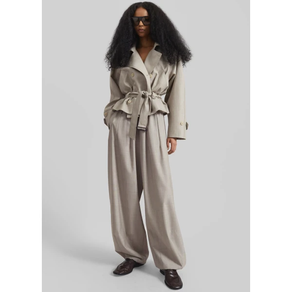 The Frankie Shop Stan Cropped Trench - Beige Melange - Oversized Minimalist Coats in Beige - Shop at Luxury Shoes 